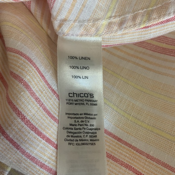 Chicos 100% Linen No Iron Striped Button Up Shirt Womens Size 2 Large - Picture 8 of 8